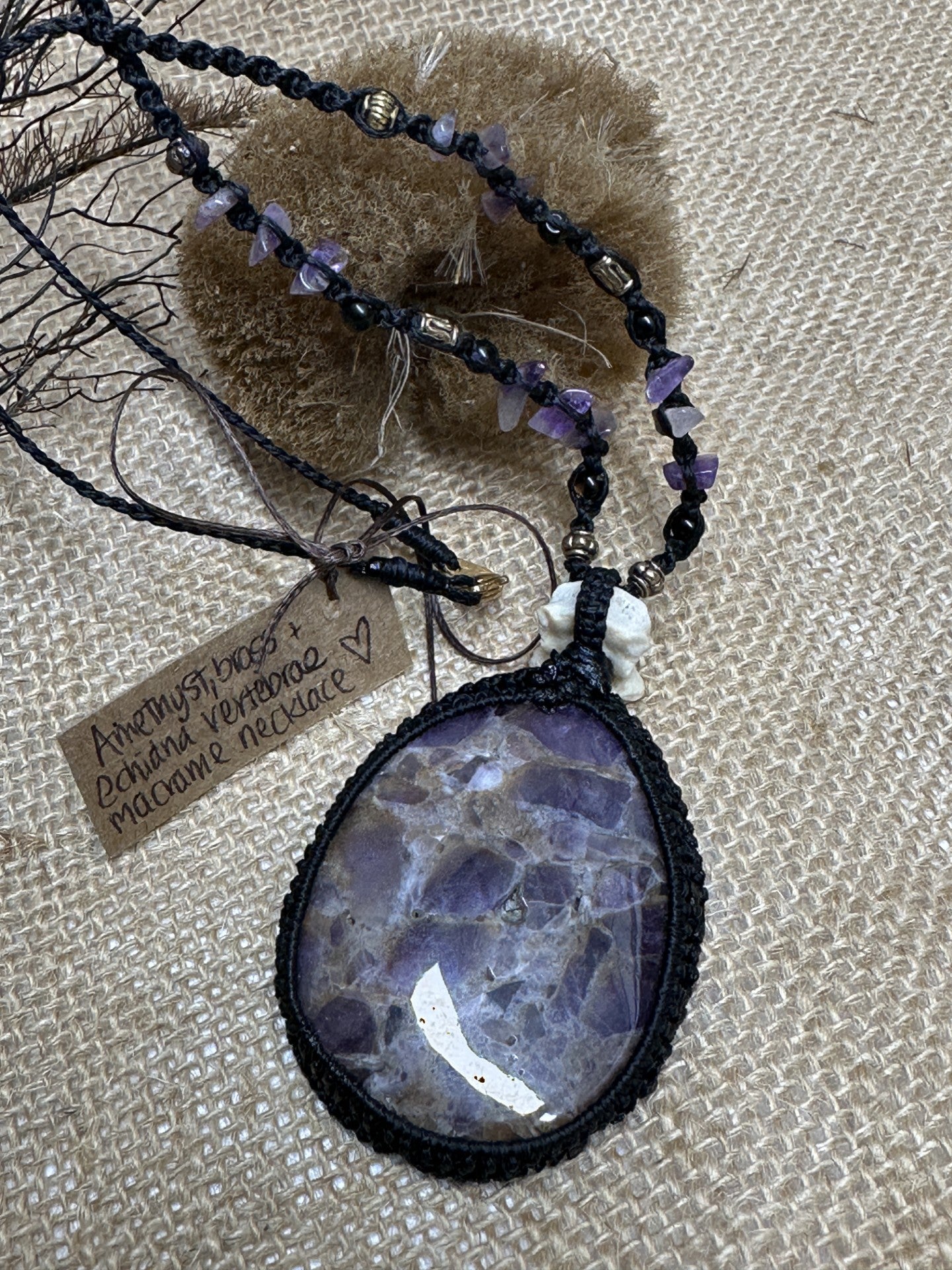 Echnida Vertabrae Amethyst Macrame Necklace