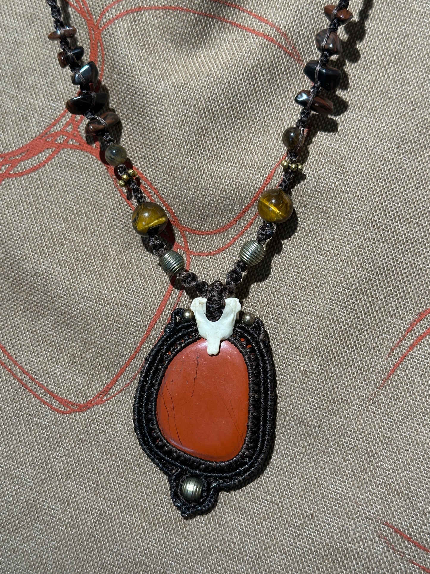 Echnida Vertabrae Tiger Eye Macrame Necklace
