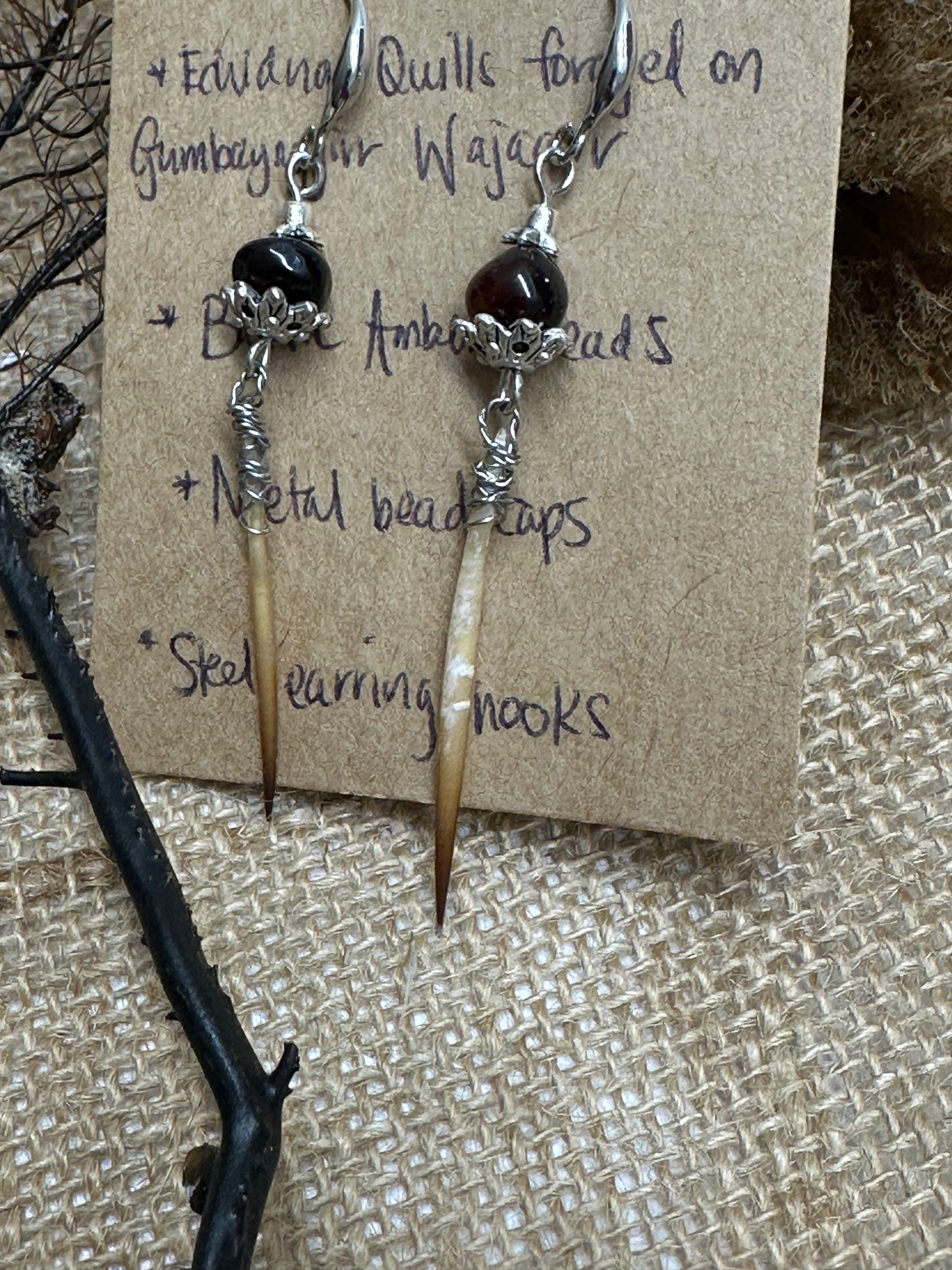 Echidna Quill Baltic Bead Earrings