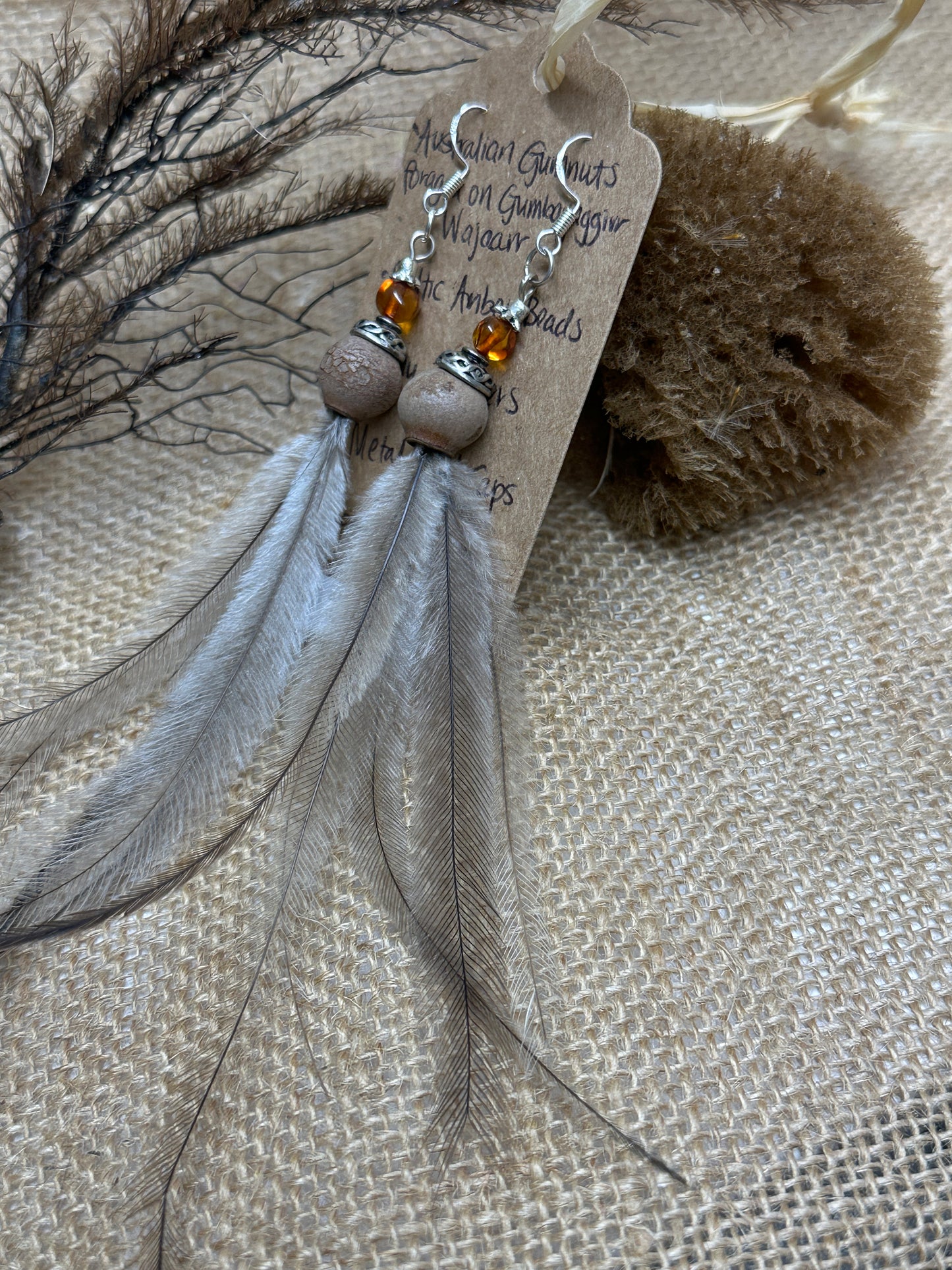 Giant Gumnut and Emu Feather Earrings