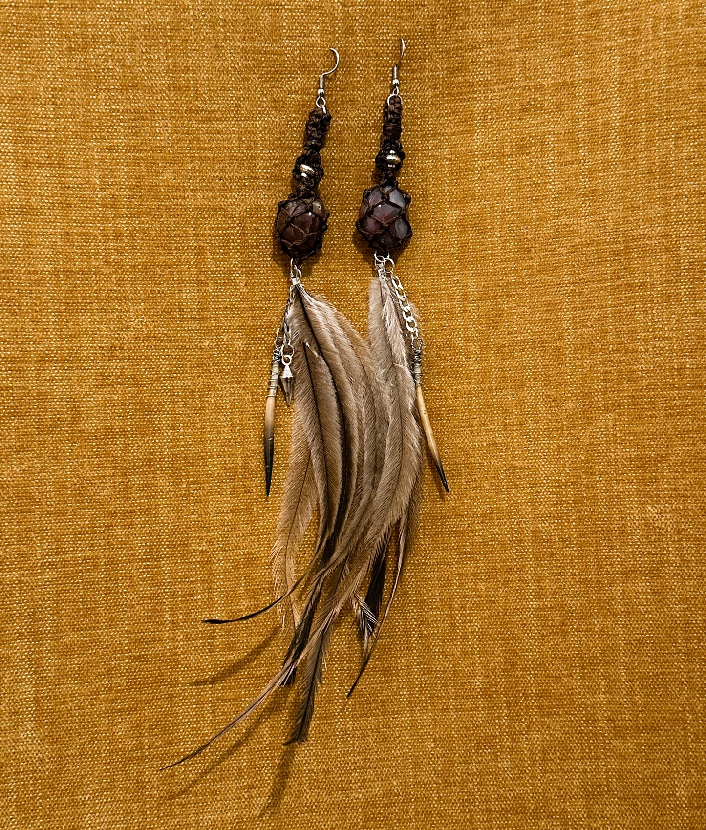 Agate, Echidna Quill & Emu Feather Earrings