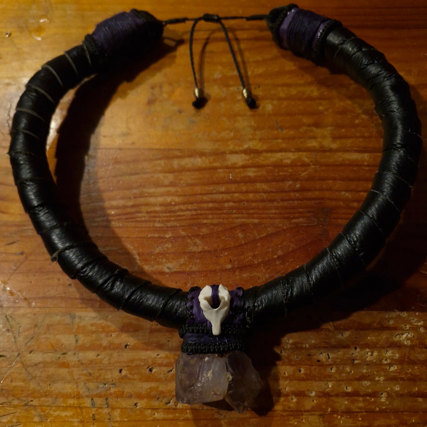 Double Pointed Amythest and Echidna Neckring