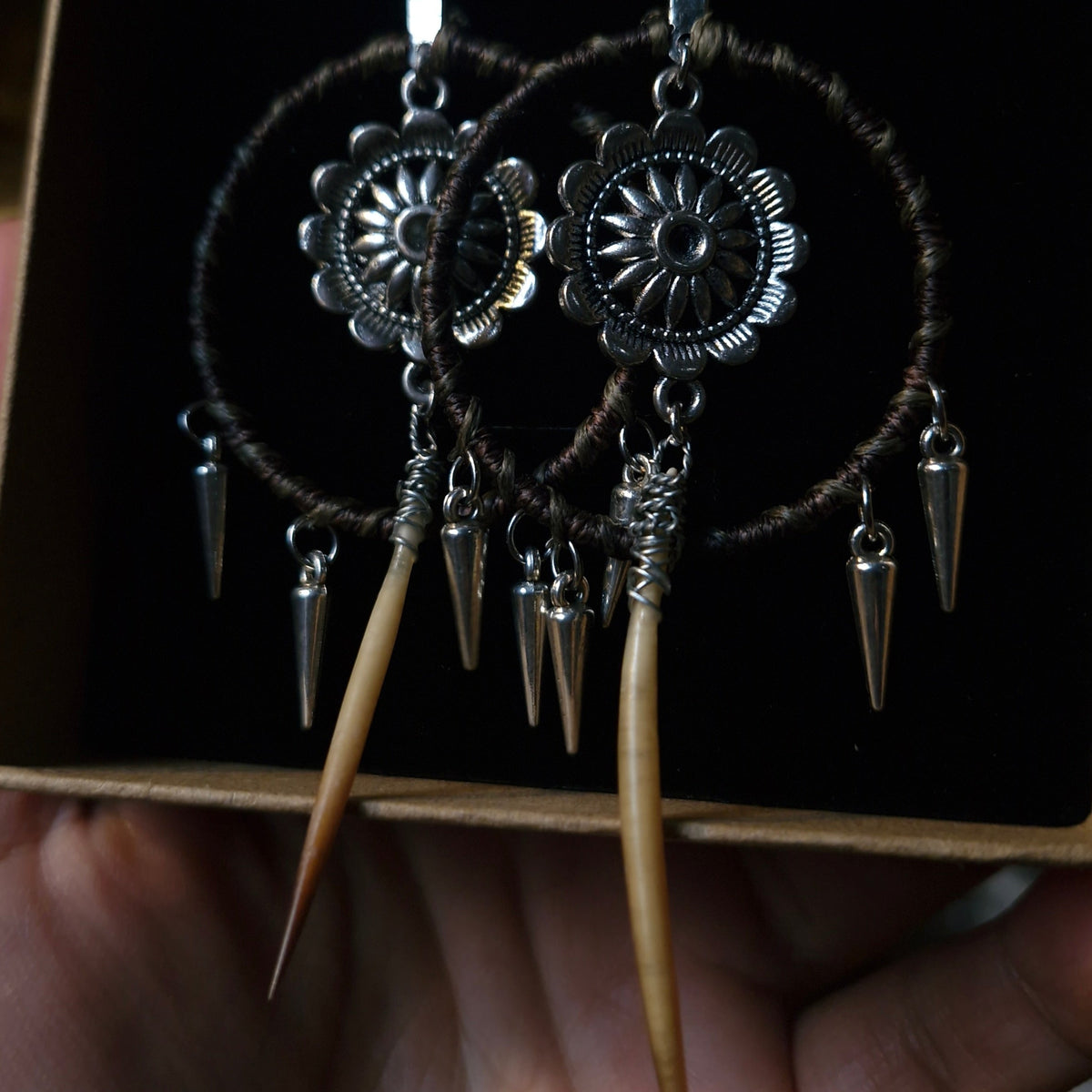 Flower and Quill Spiked Hoops