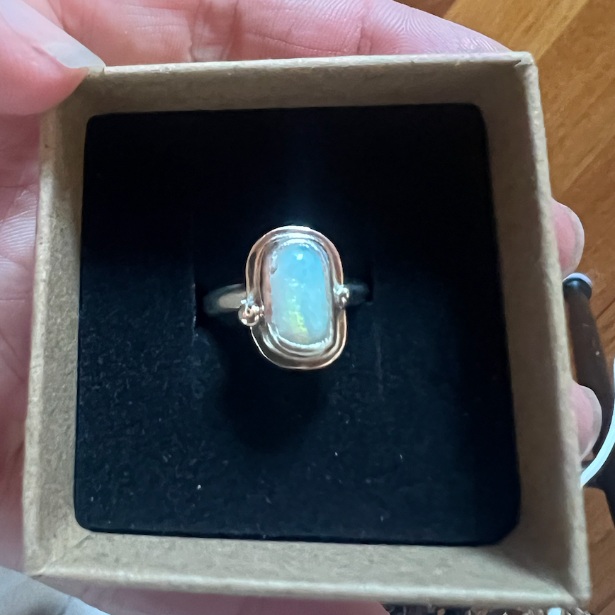 Hand Made Coober Pedy White Opal Ring