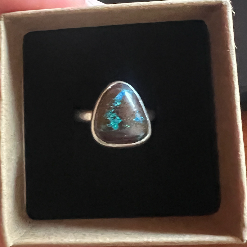 Handmade Teardrop Boulder Opal Ring