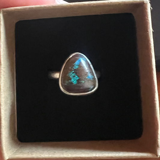 Handmade Teardrop Boulder Opal Ring