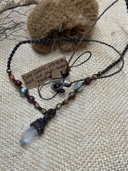 Clear and Smoky Quartz Macrame Necklaces