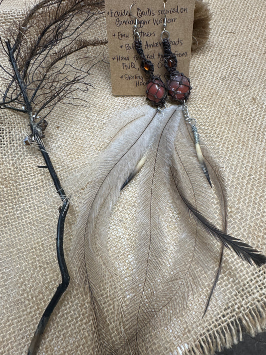 Echidna Quills Agate Feather Macrame Earrings