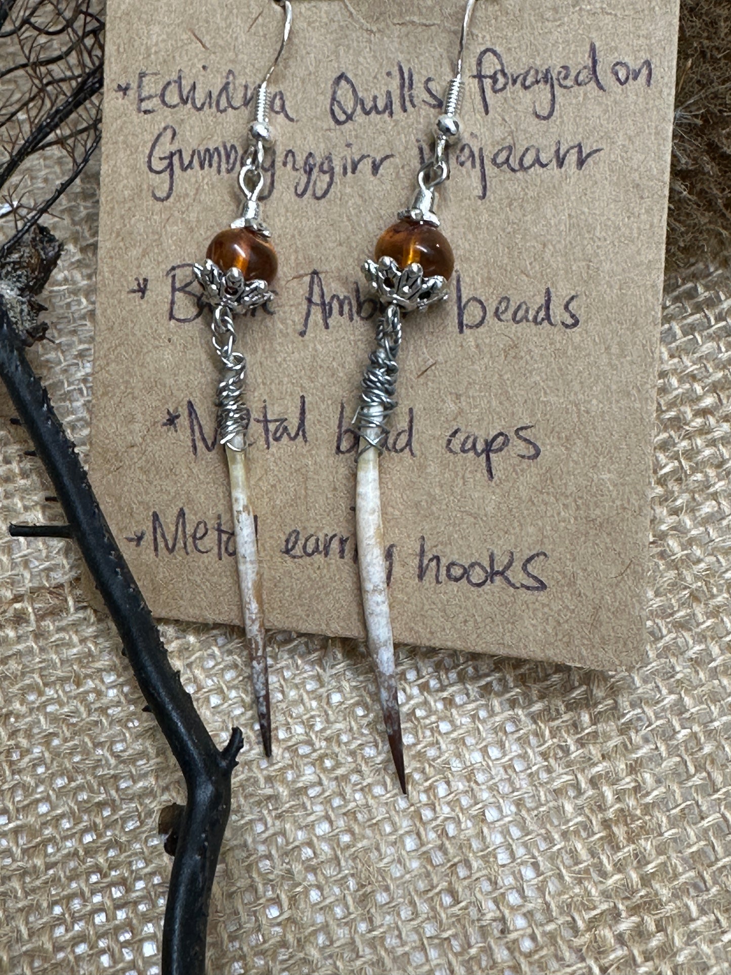 Echidna Quill Baltic Bead Earrings