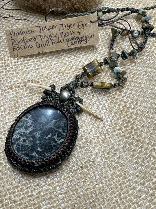 Echidna Quill Kambaba Jasper Macrame Necklace