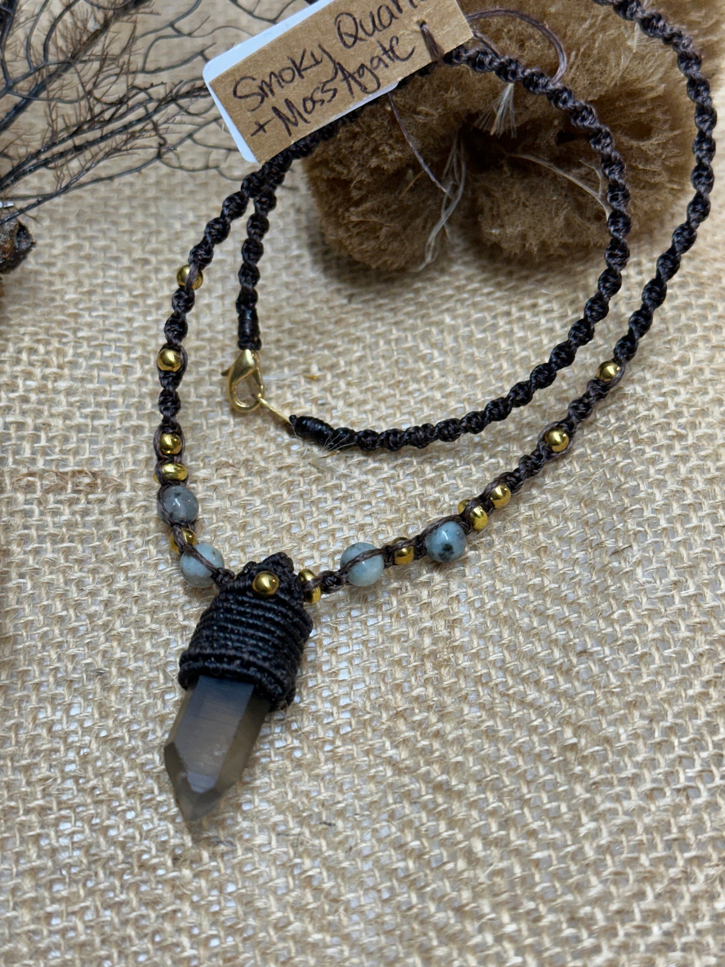 Clear and Smoky Quartz Macrame Necklaces